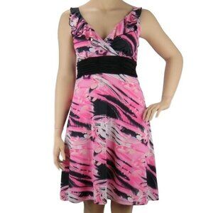 Dana Point Dress Womens Size XL Stretch V Neck Pink Black Sleeveless Summer